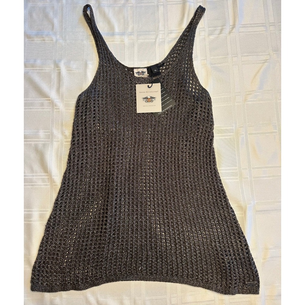 Harley-Davidson Tank Women XL Black Open Knit Sweater Metallic 96096-16VW Tank